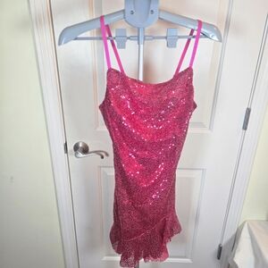 Pink Sequin Dress with Ruffle Hem